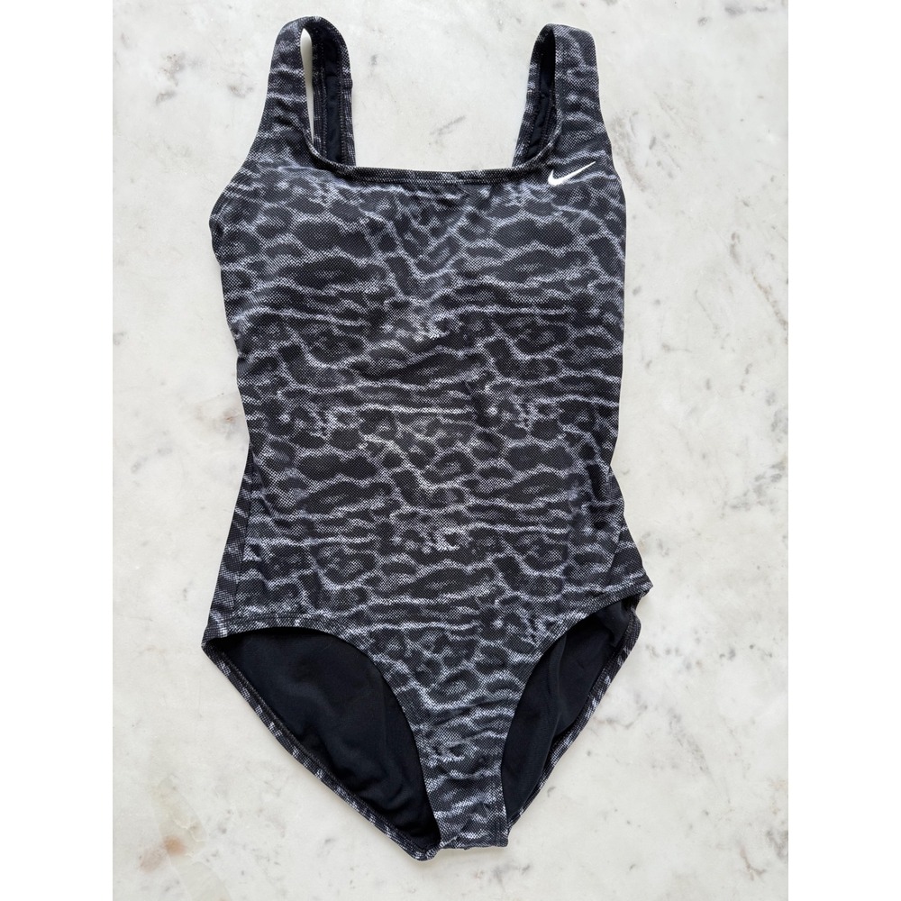 Nike Swimsuit One Piece Black White Animal Print Athletic Training Size Small